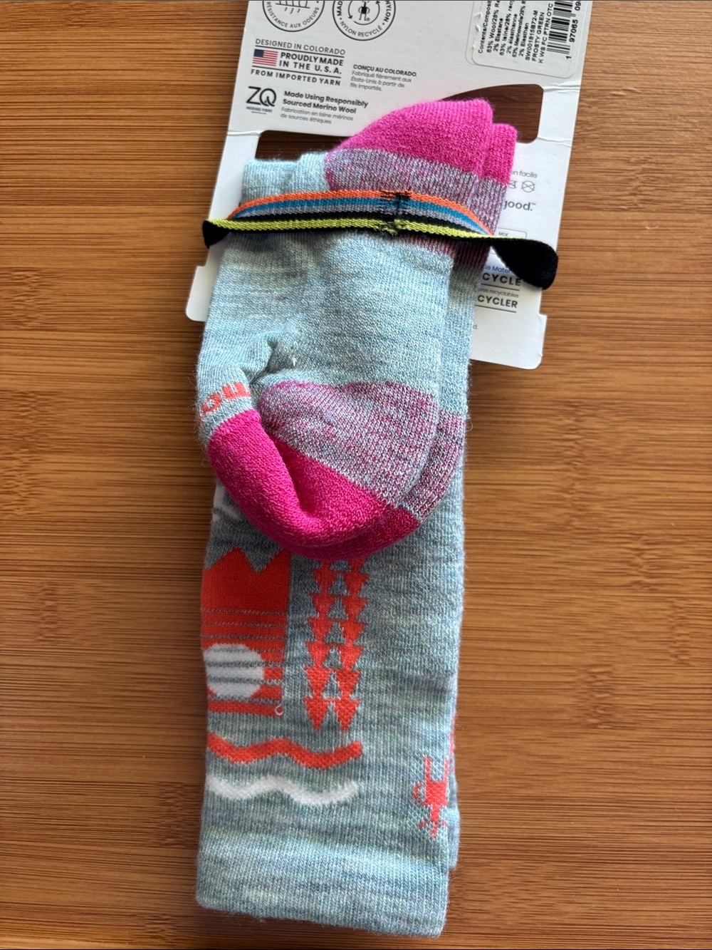 Smartwool Kids Wintersport Grey and Pink Merino Wool Socks - Picture 3 of 4